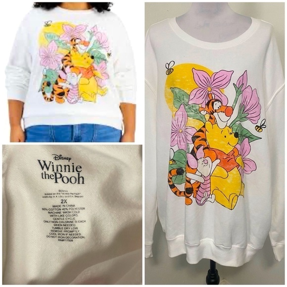 Disney Trendy Plus Size Floral Winnie The Pooh Graphic Sweatshirt 2X NWT - Picture 1 of 7